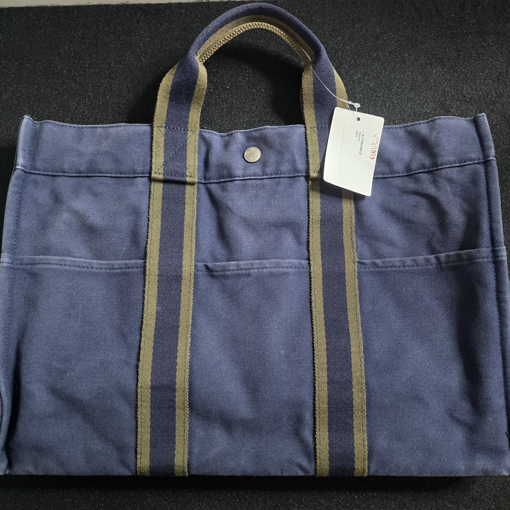 Hermes Blue and Olive Canvas Tote Bag